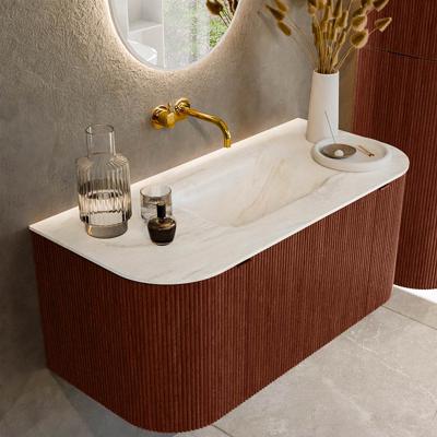 Badmeubel Mondiaz Kurve-Dlux | 100 cm cm | Meubelkleur Ruby | Wastafelkleur Ostra | Solid surface | Wasbak midden spoelbak | Zonder kraangat(en)