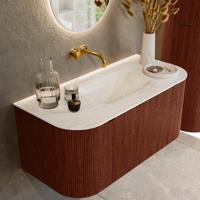 Badmeubel Mondiaz Kurve-Dlux | 100 cm cm | Meubelkleur Ruby | Wastafelkleur Ostra | Solid surface | Wasbak midden spoelbak | Zonder kraangat(en)