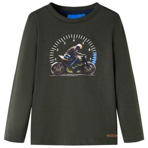 Kindershirt met lange mouwen motorprint 104 kakikleurig