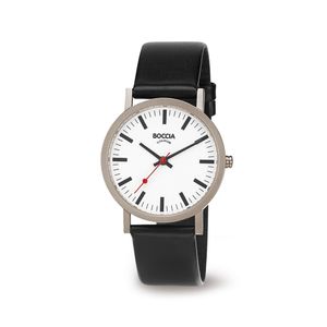 Boccia 521-03 Horloge titanium-leder zilverkleurig-zwart-wit 35 mm