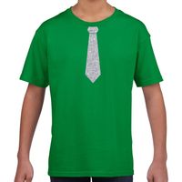 Stropdas zilver glitter t-shirt groen voor kinderen Stropdas zilver glitter t-shirt groen voor kinderen