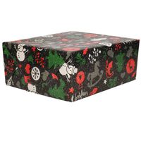 1x Rollen inpakpapier/cadeaupapier Kerst print zwart 2,5 x 0,7 meter 70 grams luxe kwaliteit - Cadeaupapier - thumbnail