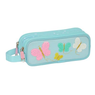 Pennenetui met 2 vakken Moos Butterflies Licht Blauw 21 x 8 x 6 cm