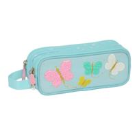 Pennenetui met 2 vakken Moos Butterflies Licht Blauw 21 x 8 x 6 cm