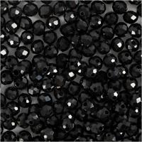 Creativ Company Facet kralen, afm 3x4 mm, gatgrootte 0,8 mm, metallic zwart, 100 stuk/ 1 doos