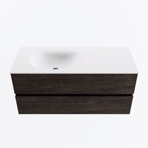 MONDIAZ VICA 110cm badmeubel onderkast Dark Brown 2 lades. Wastafel MOON links 1 kraangat, kleur Talc.