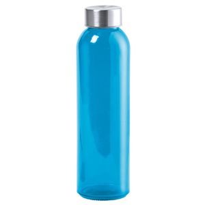 Glazen waterfles/drinkfles blauw transparant met RVS dop 500 ml