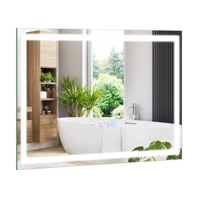 LED Spiegel 75 x 50 cm met Traploze Helderheid 3 Kleurtemperaturen Anticondens Geheugenfunctie Tijdweergave Aanraakschakelaar