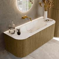 Badmeubel Mondiaz Kurve-Dlux | 120 cm cm | Meubelkleur Dusk | Wastafelkleur Frappe | Solid surface | Wasbak midden spoelbak | Zonder kraangat(en)