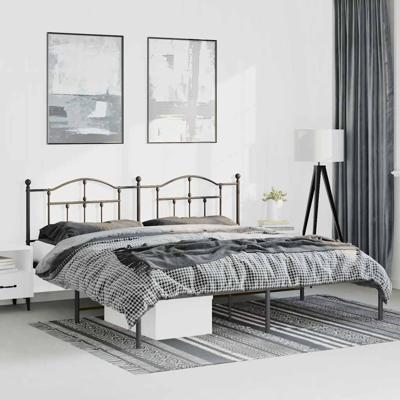 Bedframe met hoofdbord metaal zwart 193x203 cm