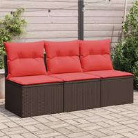 Tuinbank 3-zits met kussens poly rattan bruin Tuinbank 3-zits met kussens poly rattan bruin