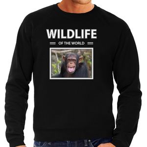 Chimpansee aap sweater / trui met dieren foto wildlife of the world zwart voor heren