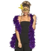 Carnaval gemaskerd bal verkleed accessoires - Venetiaans masker goud - Boa in paars - Dames