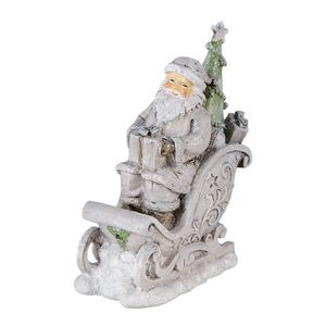 Clayre & Eef Zilvere Decoratie kerstman in slee 10*6*13 cm 6PR4727