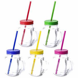 10x stuks Glazen Mason Jar drinkbekers met dop en rietje 500 ml