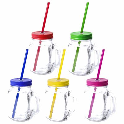 10x stuks Glazen Mason Jar drinkbekers met dop en rietje 500 ml