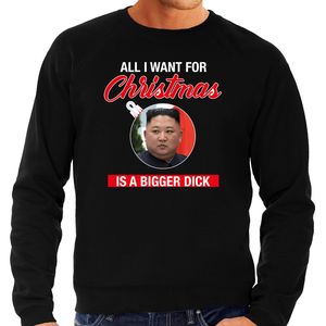 Kim Jong-un All I want for Christmas foute Kerst sweater / trui zwart voor heren