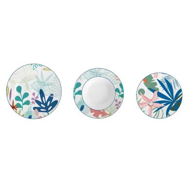 Serviesset DKD Home Decor Blauw Groen Porselein Modern Blad van een plant 18 Onderdelen