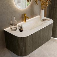Badmeubel Mondiaz Kurve-Dlux | 100 cm cm | Meubelkleur Shadow | Wastafelkleur Ostra | Solid surface | Wasbak midden spoelbak | 1 kraangat