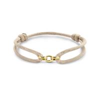 Beige Satijnen Armband met 3 Verweven 14k Gouden Ringen - 13-26 cm