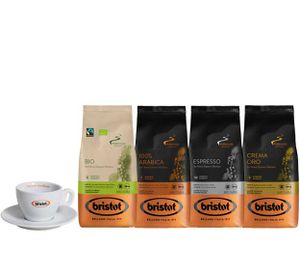 Bristot koffiebonen 2kg (4x500gr) + 1 cappuccino tas GRATIS