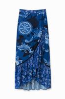Lange wikkelrok met strook en paisleymotieven - BLUE - S