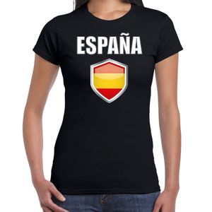 Spanje landen supporter t-shirt met Spaanse vlag schild zwart dames