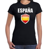 Spanje landen supporter t-shirt met Spaanse vlag schild zwart dames - thumbnail