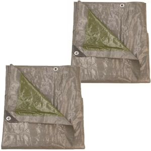 Set van 2x afdekzeilen/dekzeilen grijs/groen waterdicht kunststof 140 gr/m2 - 200 x 400 cm