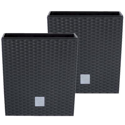 Bloempot/plantenpot Rato - Set van 4x stuks - rotan look - met binnenpot - antraciet - 20 x 20 x 20