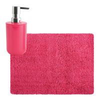 MSV badkamer droogloop tapijt - Langharig - 50 x 70 cm - incl zeeppompje zelfde kleur - fuchsia roze