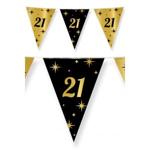 Leeftijd verjaardag feest vlaggetjes 21 jaar geworden zwart/goud 10 meter   -