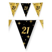 Leeftijd verjaardag feest vlaggetjes 21 jaar geworden zwart/goud 10 meter   -