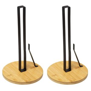 2x Stuks ronde keukenrolhouder met stop 16,5 x 28 cm van bamboe/metaal - Keukenrolhouders