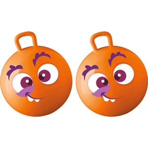 Skippybal met smiley - 2x - oranje - 50 cm - buitenspeelgoed voor kinderen