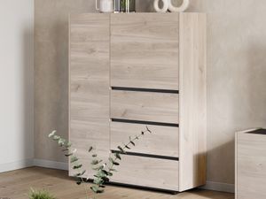 Hoge commode CADOLZBURG 2 deuren 3 lades castello eik/zwart