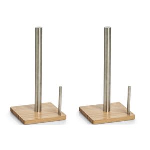 2x Bamboe houten keukenrolhouders vierkant 16 x 32,5 cm