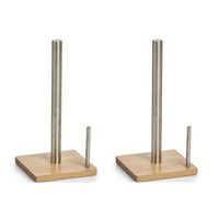 2x Bamboe houten keukenrolhouders vierkant 16 x 32,5 cm