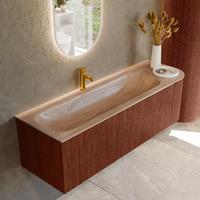 Badmeubel Mondiaz Kurve-Dlux | 145 cm | Meubelkleur Ruby | Wastafelkleur Saba | Solid surface | Wasbak linker zijde spoelbak | 1 kraangat Badmeubel Mondiaz Kurve-Dlux | 145 cm | Meubelkleur Ruby | Wastafelkleur Saba | Solid surface | Wasbak linker zijde spoelbak | 1 kraangat