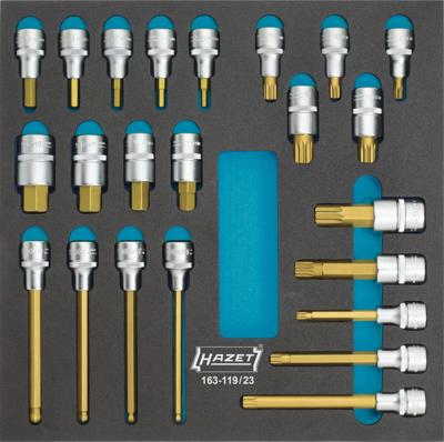 HAZET Dopsleutelbitset 163-119/23 - 1/2 inch (12,5 mm) vierkant hol - Binnen-zeskant-profiel, Binnenveeltandprofiel XZN - 23-delig - 5 - 19 - M8 - M18