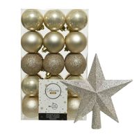 30x stuks kunststof kerstballen 6 cm inclusief ster piek champagne - Kerstbal