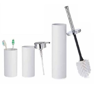 Badkamer set Toiletborstel/zeeppompje/beker wit kunststof - Badkameraccessoireset