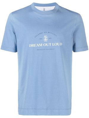 Brunello Cucinelli t-shirt à slogan imprimé - Bleu