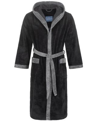 Morgenstern Morgenstern herenbadjas met capuchon Elio 2 zwart Maat XL
