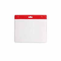 Multipack van 10x Badgehouders - transparant/rood - 11,5 x 9,5 cm - exclusief koord