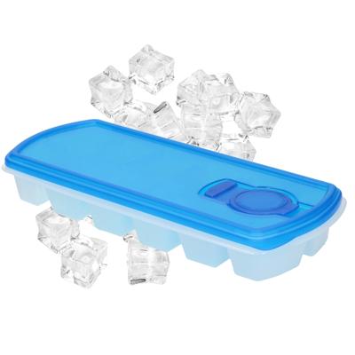IJsblokjesvorm met deksel - Voordeelset van 1x stuks - 12 ijsklontjes - kunststof - blauw - ijsklont