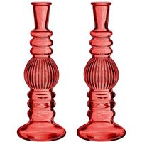 Bloemenvaas Florence - 2x - voor kleine stelen/boeketten - koraal rood glas - ribbel - D8,5 x H23 cm