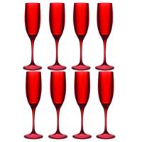 Home Deco Factory Champagneglas - 8x - 13 cl - rood - kunststof - vaatwasserbestendig