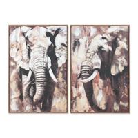 Schilderij Home ESPRIT Bruin Grijs Olifant Koloniaal 60 x 3,5 x 90 cm (2 Stuks)