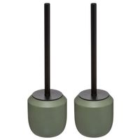 2x stuks WC-/toiletborstel met houder rond kaki groen polyresin 39 cm - Toiletborstels - thumbnail